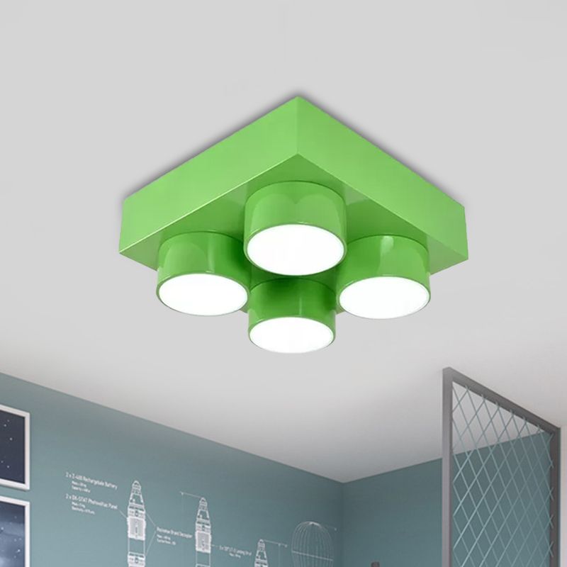 Lámpara de techo LED de bloque de construcción, lámpara de acrílico roja/amarilla/azul de montaje empotrado para dormitorio