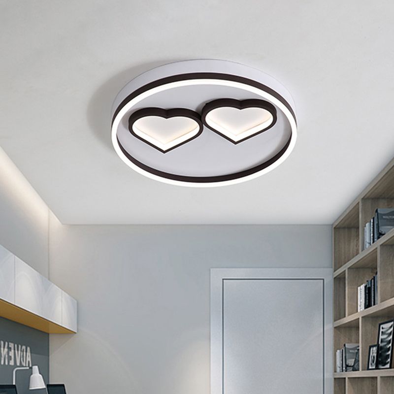 Contemporary Heart Shape Ceiling Mount Acrylic Led Bedroom Flushmount Light in Warm / White Light, Coffee