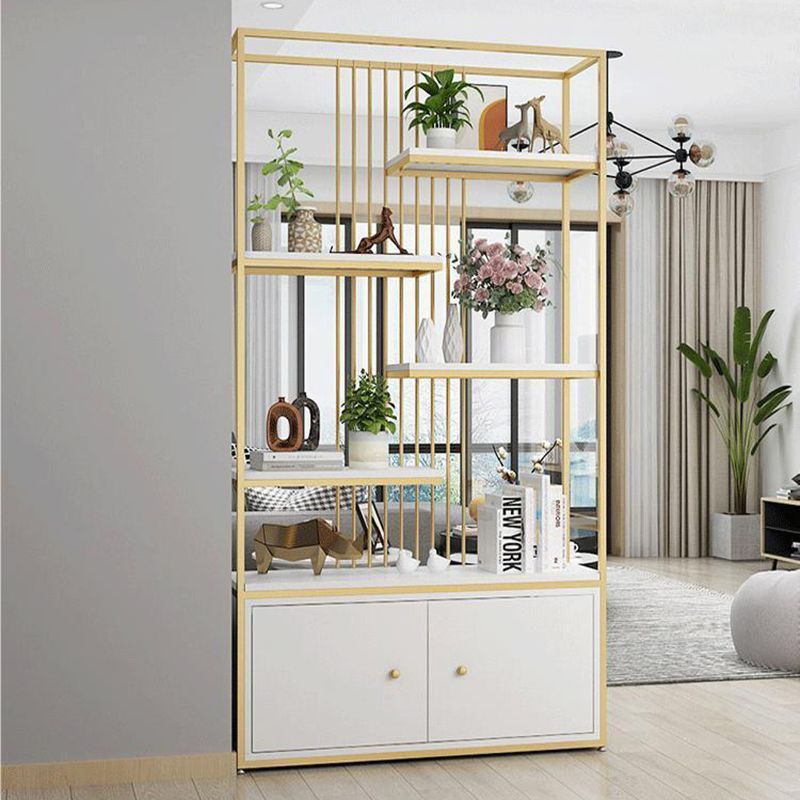 Modern Metal Bookcase Standard Bookshelf With Doors  76.7" H x 11.8" W