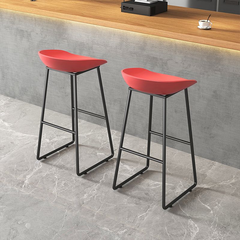 Contemporary Plastic Backrest Counter High Stool with Black Metal Base