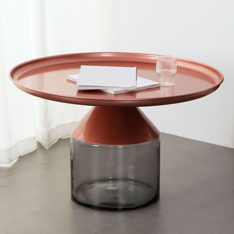Metal Tray Top Coffee Table Mid-Century Glass Pedestal Cocktail Table