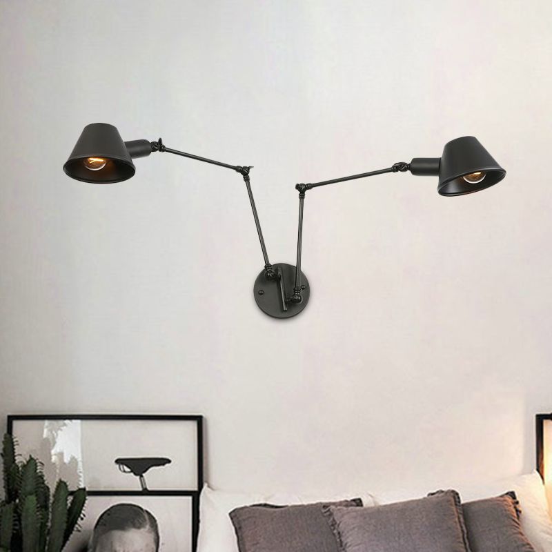 2/3 Lichten Iron SCONCE LICHTING Antiqued Black Finish Slaaparm Slaapkamer Wandlamp met belschaduw