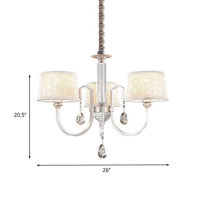 Nickel Swoop Arm Hanging Kronleuchter moderne 3/6 Leuchten Metall -Drop -Lampe mit Flaxen Stoff Shade und K9 Crystal Decor