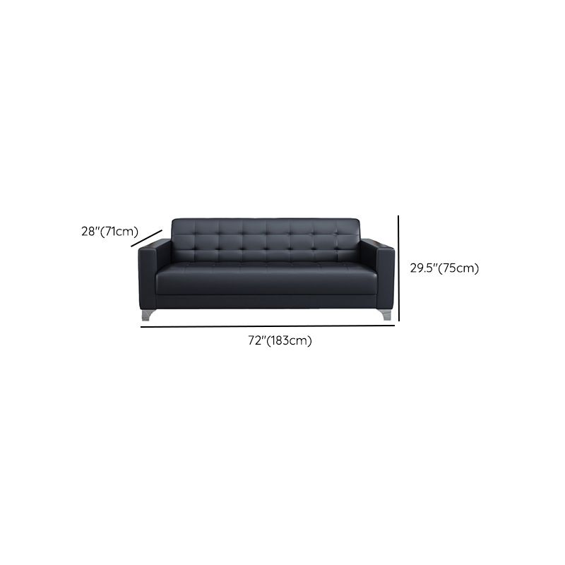 Living Room Leather Sofa in Black Tufted Split-Back Sleeper Seating