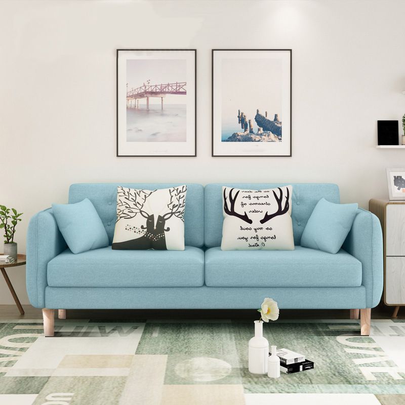 Contemporary Cotton Blend Tufted Slipcovered Sofa with Square Arm
