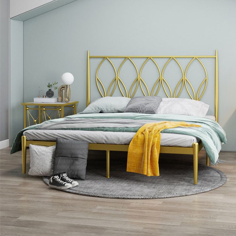 47" Tall Open-Frame Bed Glam Metallic Standard Bed with Headboard