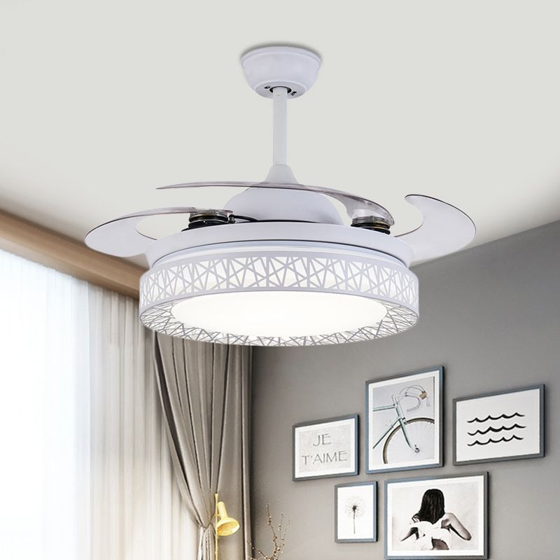 Ronde slaapkamer ventilatorlamp eigentijdse metalen LED 36 "W Wit semi -spoeling Licht armatuur met 4 messen, op afstand/muurregeling/afstandsbediening en muurregeling