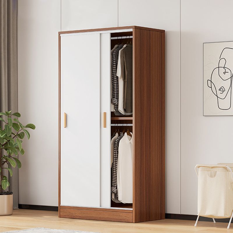Modern Storage Cabinet Wooden 2-Door Wardrobe Armoire with Shelves and Clothes Rail