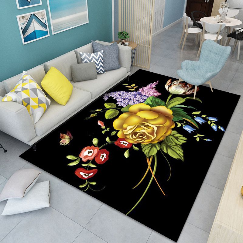 Modern Floral Pattern Rug Multi-Color Polyster Indoor Rug Pet Friendly Stain-Resistant Carpet for Childrens Bedroom