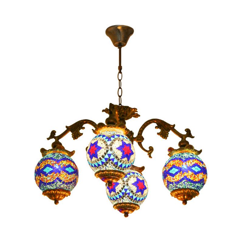 4/9/13 Bulbs Chandelier Lighting Traditional Radial Stained Glass Ceiling Hang Fixture in Brass with Round Canopy
