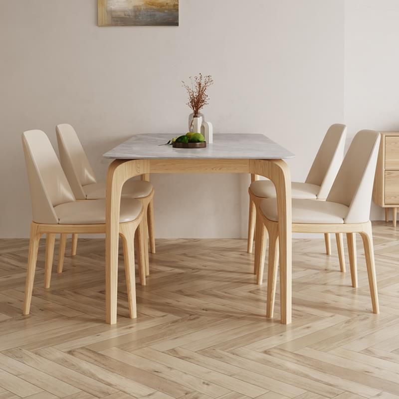 Mid-Century Dining Table with Ash Wood Frame White Stone Top Table for Home