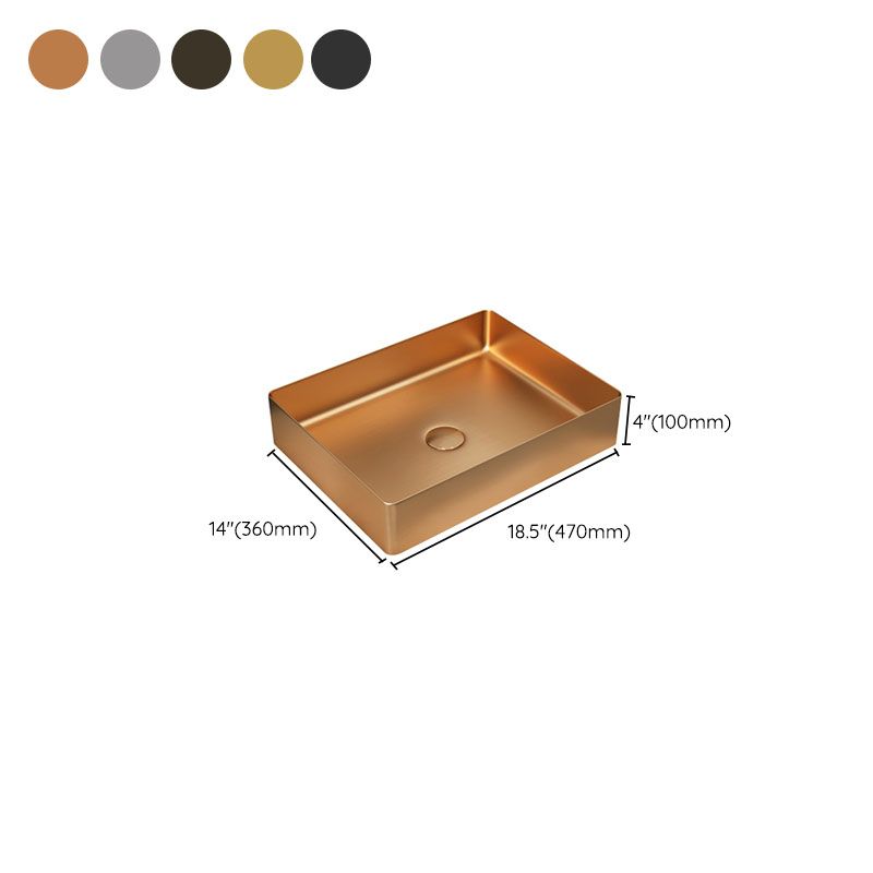 Contemporary Bathroom Sink Metal Rectangular Vessel Sink with Pop-Up Drain