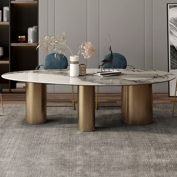 Oval Sintered Stone Dining Table Luxury Kitchen Table with 3 Legs in Gold