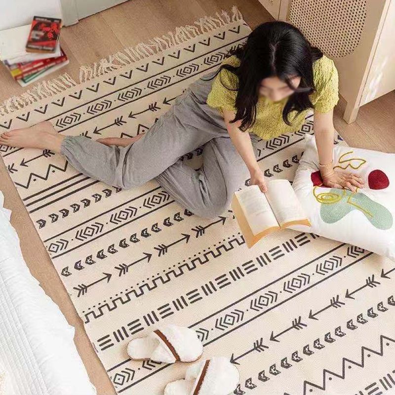 Mehrfarbiger, minimalistischer Teppich, Baumwolle, Tribal-Druck, Innenteppich, Fransenteppich für Wohnzimmer
