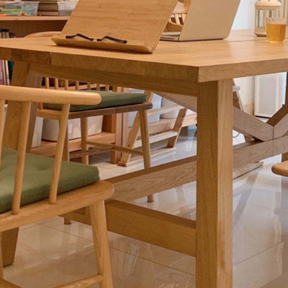 Modern Rectangle Solid Wood Dining Table Trestle Base Dining Table