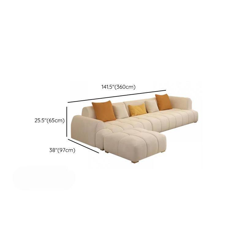 Recessed Arm Sofa Contemporary L Faux Leather Sofa with Pillows