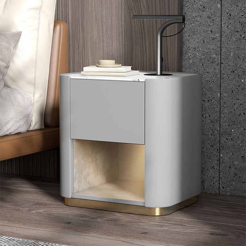 Contemporary Stone Top 1-Drawer, 1 Shelf Nightstand 21.65" Tall Nightstand