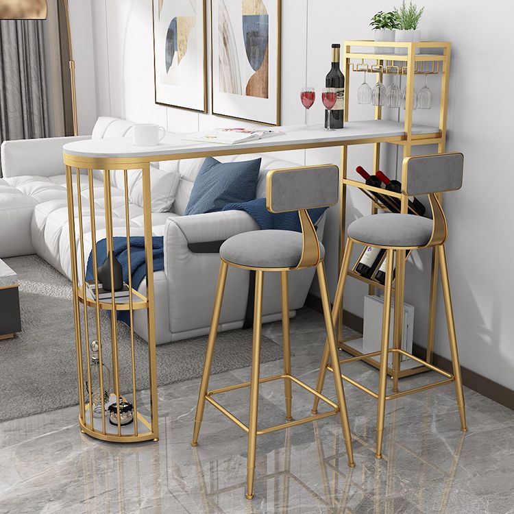 Glam Iron Bar Table Faux Marble White Specialty Top 41.3"H Bistro Table