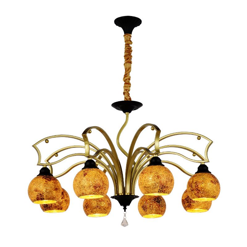 Tiffany Globe Chandelier 3/6/8 Lights Stained Art Glass Pendant Lighting Fixture in Gold for Living Room