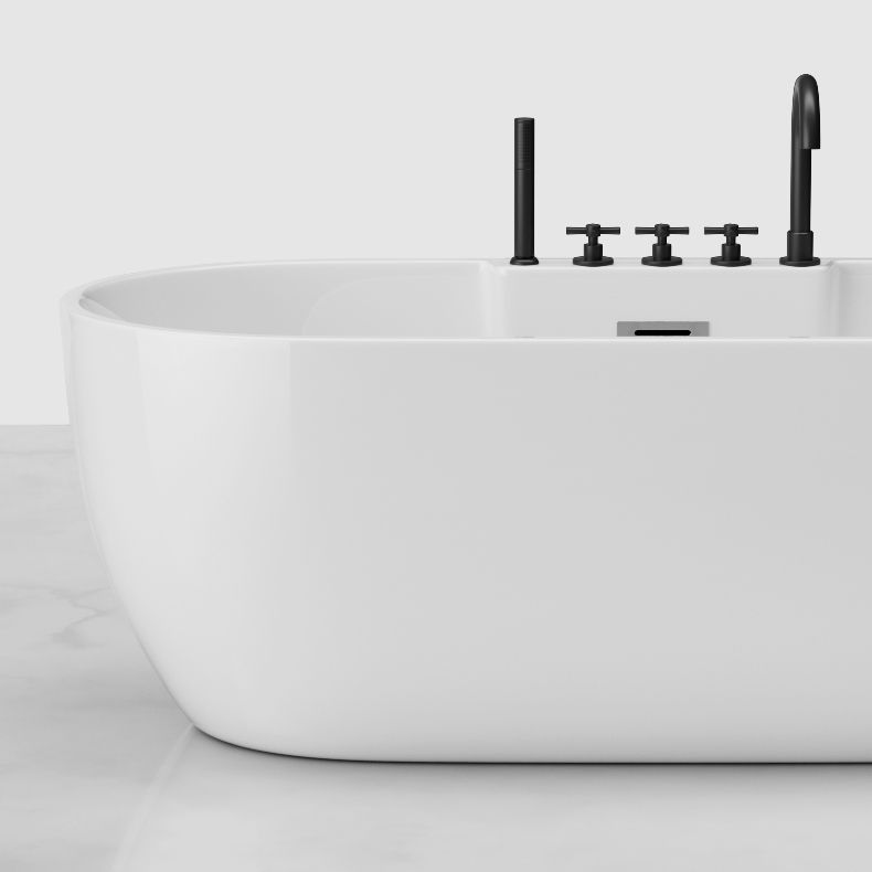 White Stand Alone Bath Modern Oval Soaking Acrylic Back to Wall Bathtub