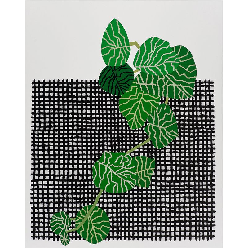 Plaid and Plant Wall Mural Modern Decorative Living Room Wall Covering, Custom Size Available