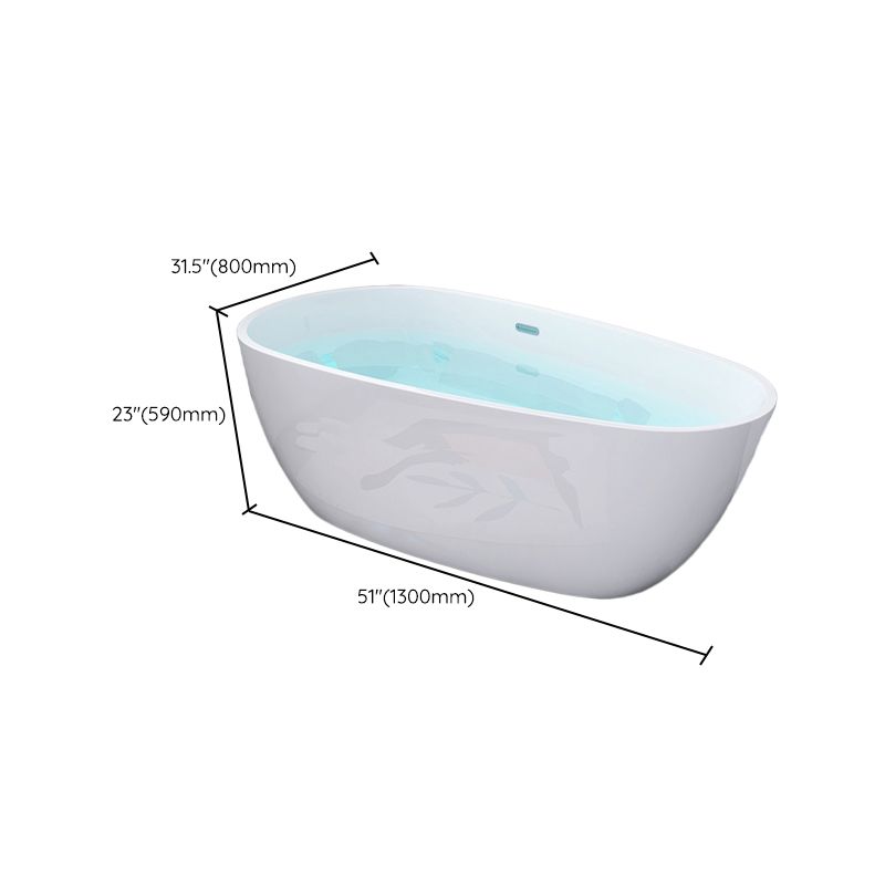 White Freestanding Bath  Acrylic Soaking Oval Modern Bathtub