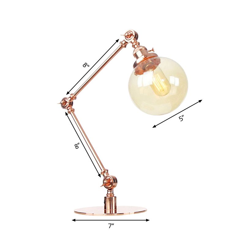 Industrial Global Table Lamp Amber/Clear Glass 1 Light Restaurant Table Light with Adjustable Arm in Black/Brass Finish