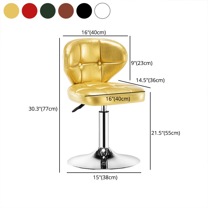 Contemporary Adjustable Bar and Counter Stool Low Back Leather Stool with Pedestal Base