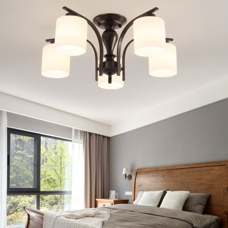 Simplicidad Cilindro Semi Flush Montaje Ligera de vidrio claro semi iluminación en negro