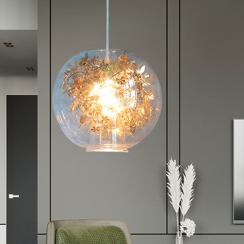 Shattered Leaves Pendant Lighting Modern Clear Glass 1 Light Silver/Gold Hanging Ceiling Lamp