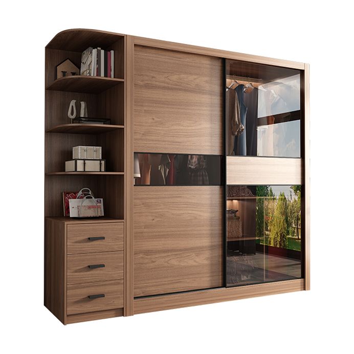 Brown Storage Cabinet Contemporary Wardrobe Armoire for Bedroom