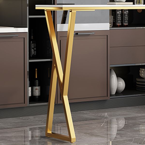 Rectangle Stone Bistro Table Modern Pub Table with Double Pedestal