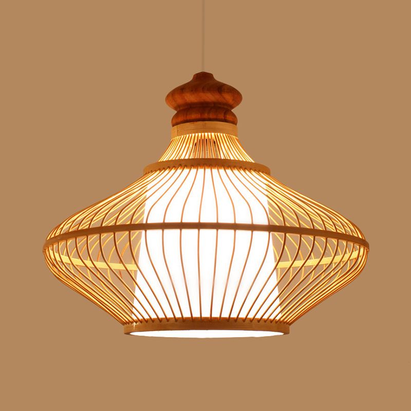 Teardrop Bamboo Shade Hanging Lamp Contemporary 1 Light Beige Pendant Light for Foyer