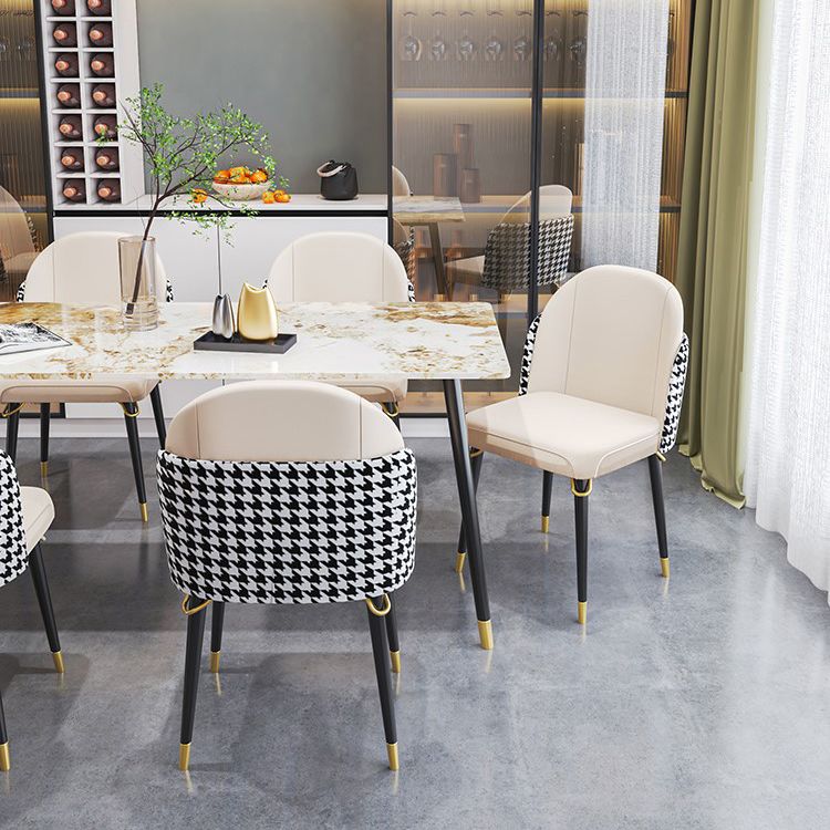 1/4/7 Pieces Stone Table with Leather Chairs Scandinavian Dining Table Set