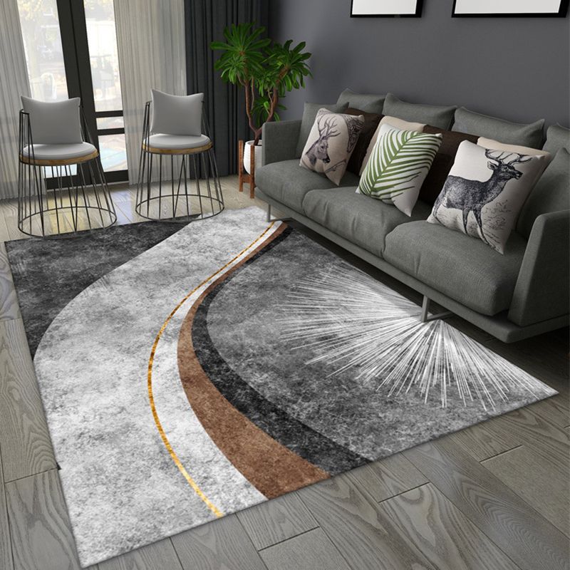 Modern Indoor Rug Polyester Marble Print Rug Non-Slip Backing Carpet for Living Room