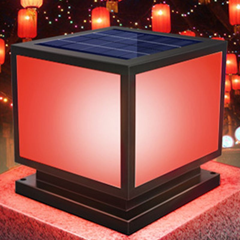Square Pillar Lamp Solar Energy Outdoor Light with Stainless Steel for Patio