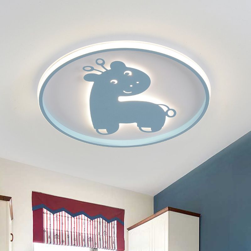 Acrylic Fish/Giraffe Ceiling Flush Light Cartoon Pink/Blue Integrated LED Flushmount Lamp for Nursery