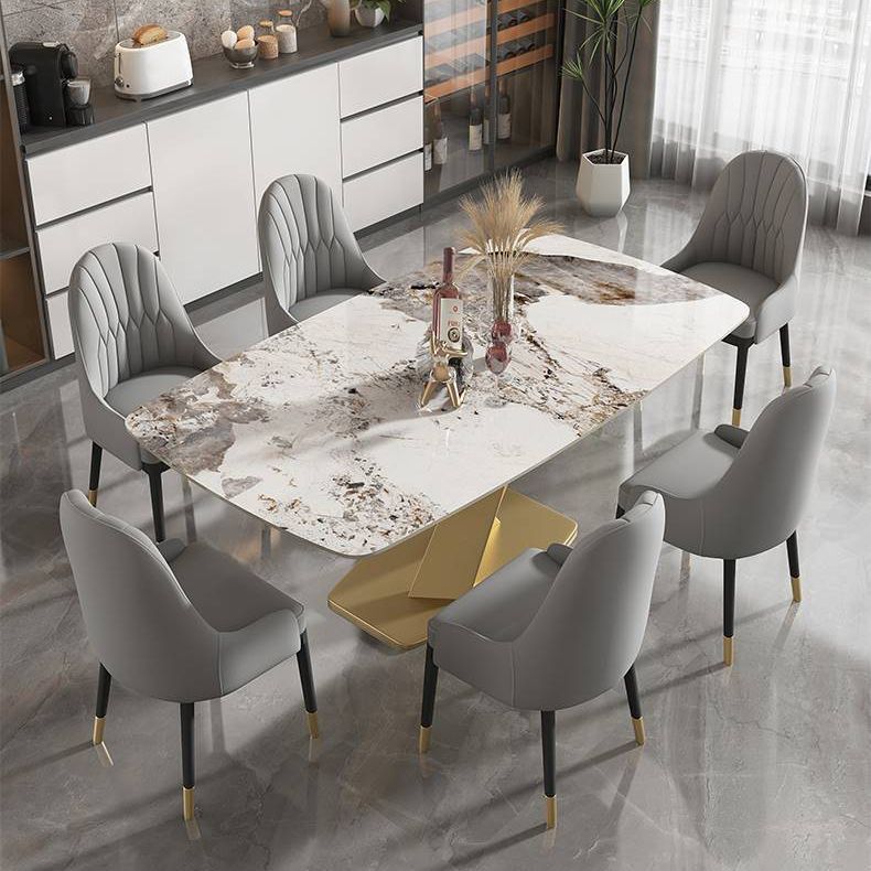 Glam Rectangle Dining Table Sintered Stone Table with Metal Leg for Home