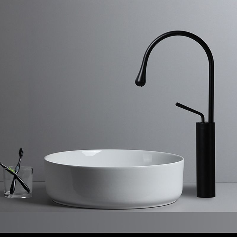 Modern White Vessel Sink Porcelain Shut-Off Valve Included Bathroom Sink
