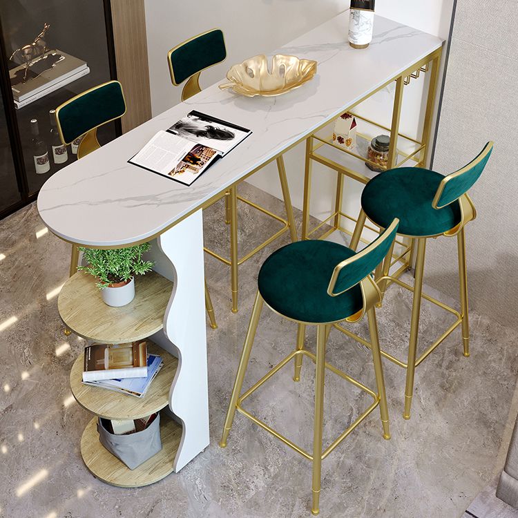 Modern 1/5 Pieces Bar Table Set Stone Counter Table with High Stools for Living Room