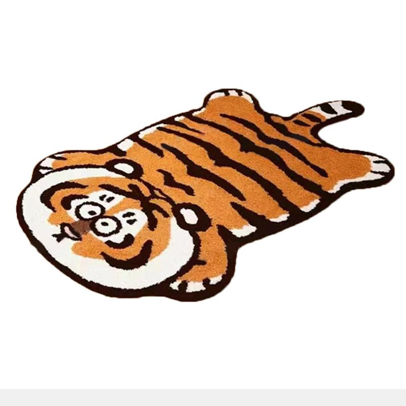 Orange Tiger Pattern Area Rug Polyester Area Carpet Non-Slip Backing Rug for Living Room