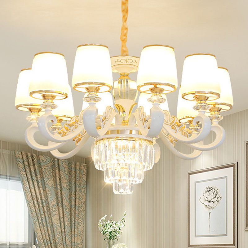 Luz de colgante colgante cónico de oro simplicidad de vidrio opalino iluminación con brazo curvo