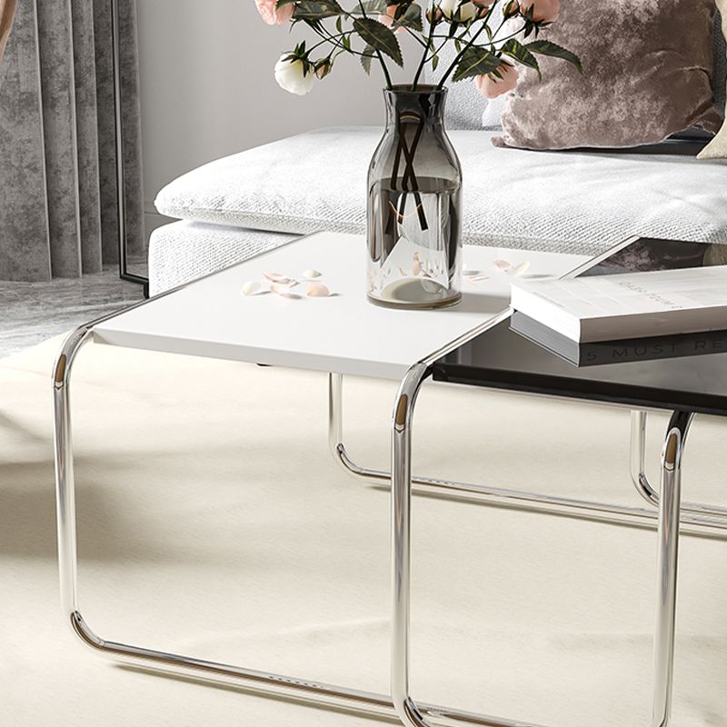 Sled 2 Nesting Coffee Table Modern Glass Coffee Table in Black and White