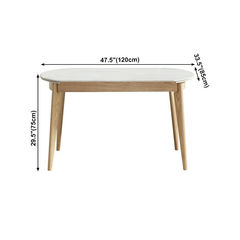 Round Contemporary Dining Room Table White Sintered Stone Table with 4 Ash Solid Wood Legs
