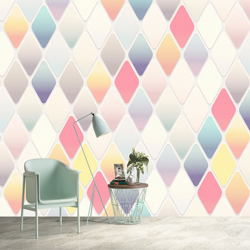 Moisture Resistant Geometry Wall Mural Modernism with Rhombus Pattern Wall Decor