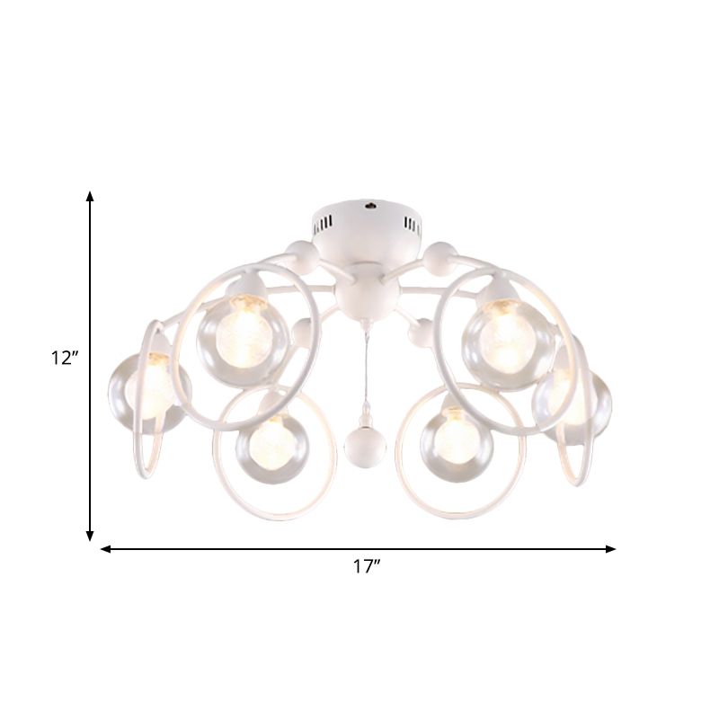 Ring Semi Flush Mount Lighting with Globe Glass Shade Modern 6 Lights White Ceiling Light Fixture for Bedroom