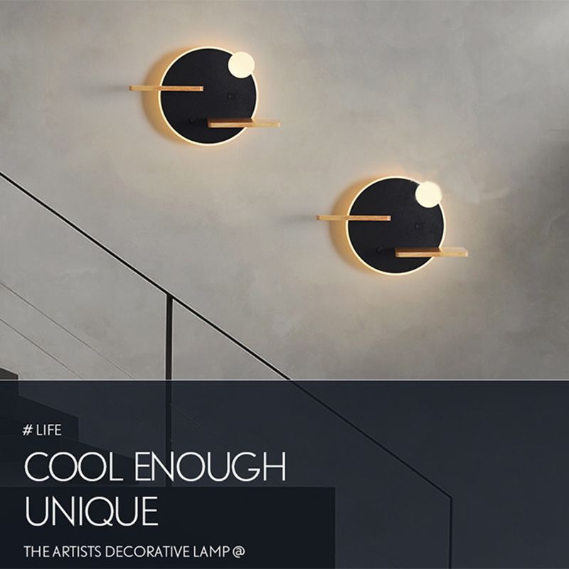 Geometric Shaped Wall Light Modern Acrylic Bedroom LED Sconce Light with Wooden Rack