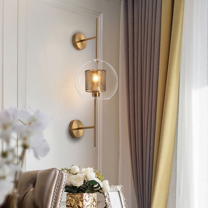 Industrial Style Armed Shape Wall Lamp Glass 1 Light Wall Sconce for Living Room