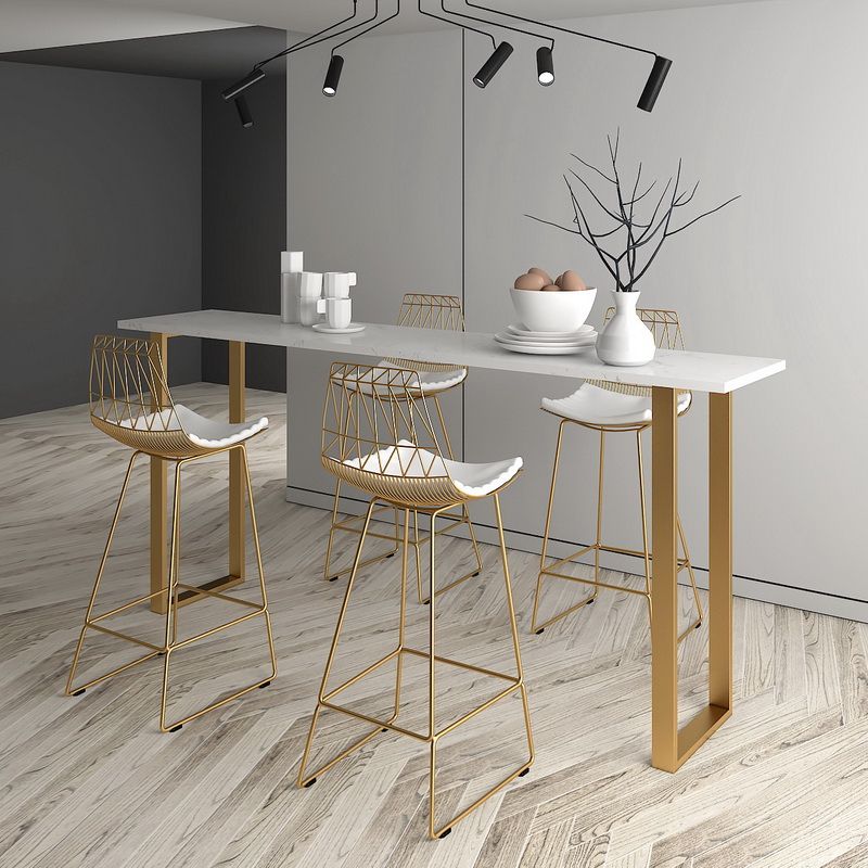 Armless Dining Stools Glam Upholstered Bar Stools with Metal Base