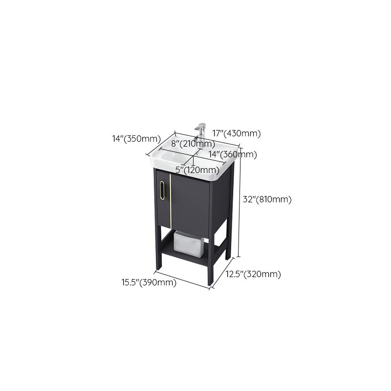 Single Sink Vanity Shelving Included Metal Frame 2 Doors Freestanding Modern Vanity